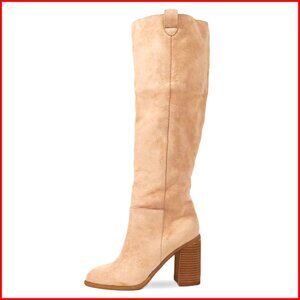 Suede Knee-High Boots with Chunky Heel and Side Zipper for Women